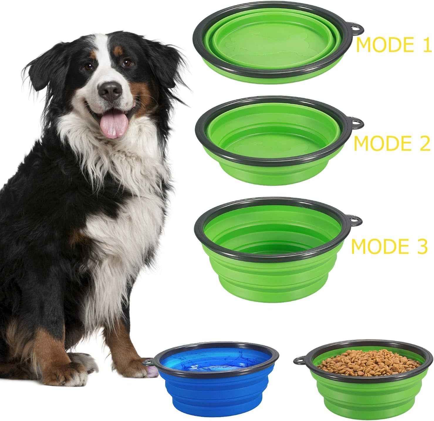 2-Pack Collapsible Dog Bowl, Foldable Expandable Cup Dish for Pet | Cat Food Water Feeding Portable Travel Bowl Blue and Green
