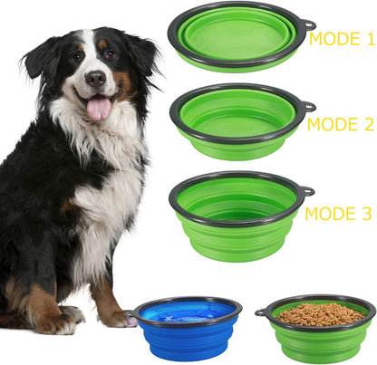 2-Pack Collapsible Dog Bowl, Foldable Expandable Cup Dish for Pet | Cat Food Water Feeding Portable Travel Bowl Blue and Green