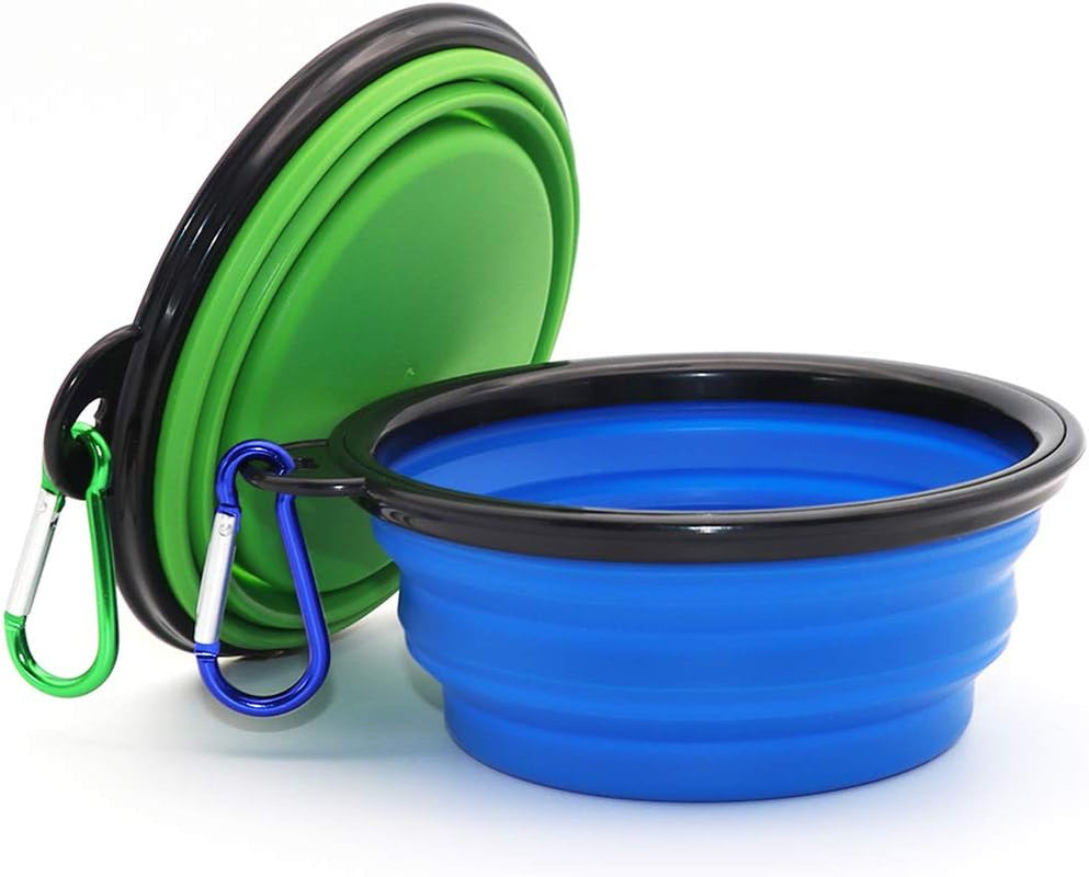 2-Pack Collapsible Dog Bowl, Foldable Expandable Cup Dish for Pet | Cat Food Water Feeding Portable Travel Bowl Blue and Green