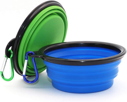 2-Pack Collapsible Dog Bowl, Foldable Expandable Cup Dish for Pet | Cat Food Water Feeding Portable Travel Bowl Blue and Green