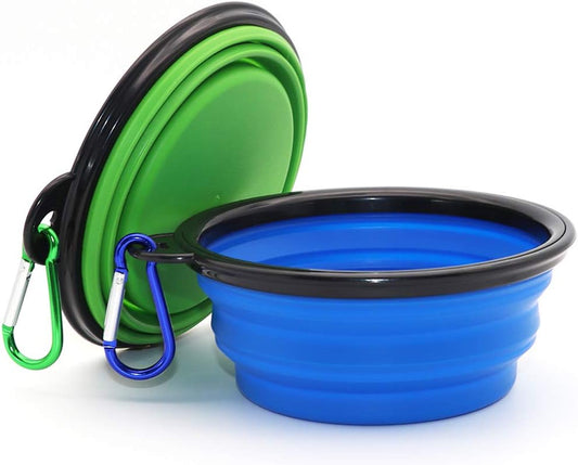 2-Pack Collapsible Dog Bowl, Foldable Expandable Cup Dish for Pet | Cat Food Water Feeding Portable Travel Bowl Blue and Green