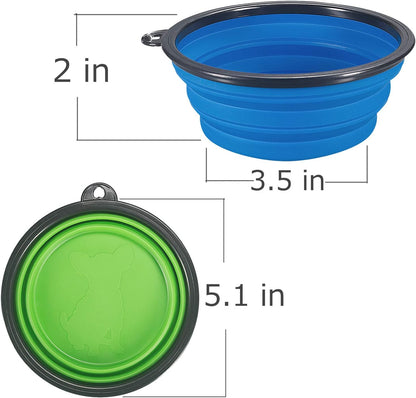 2-Pack Collapsible Dog Bowl, Foldable Expandable Cup Dish for Pet | Cat Food Water Feeding Portable Travel Bowl Blue and Green